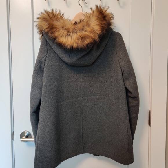 TWIK Simons wool blend coat with removable faux fur trim on hood, size XS - Picture 2 of 5